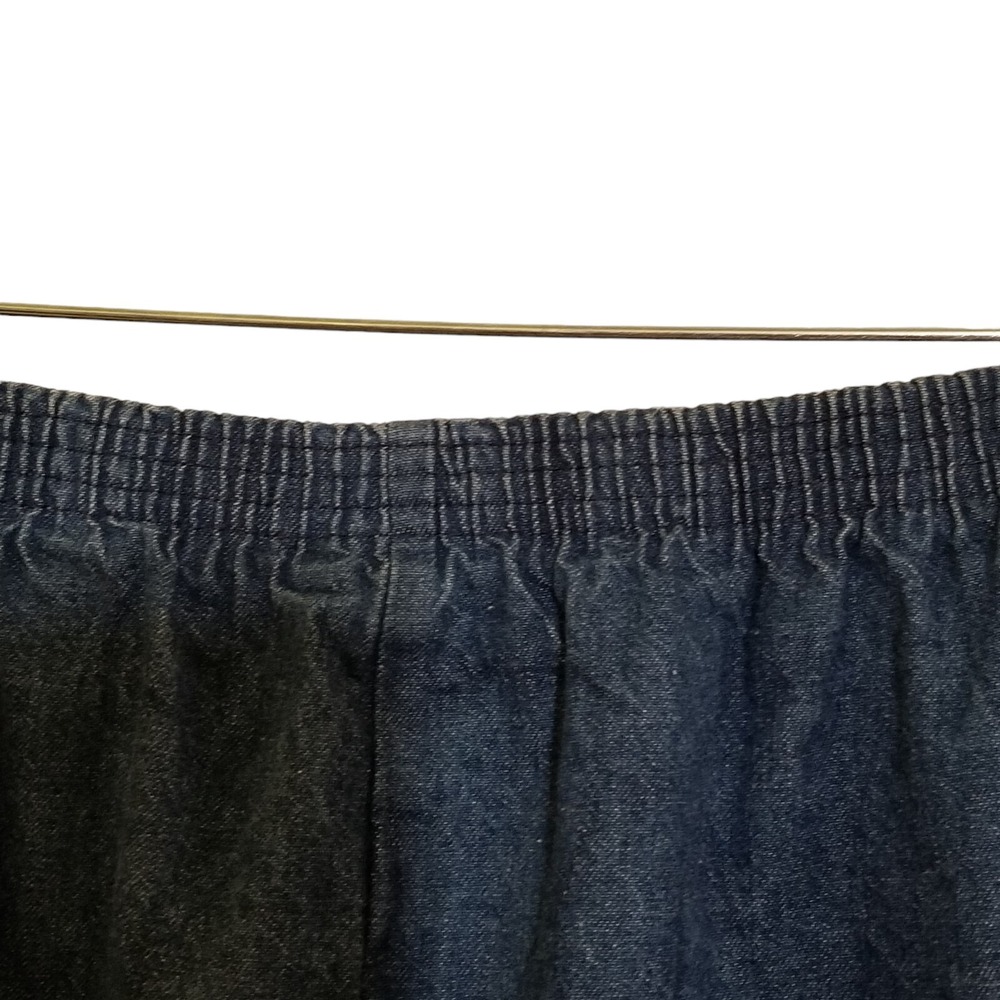 Vtg 80s Skirt A-Line Long Dark Wash Denim Mom S Pleats Elastic Pockets Modest - Picture 4 of 14